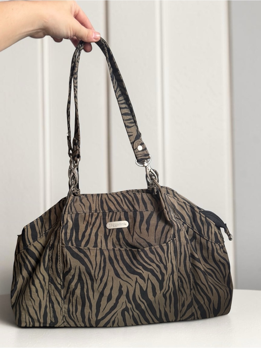 Y2K baggallini Zebra-Print Shoulder Bag in Brown/Black